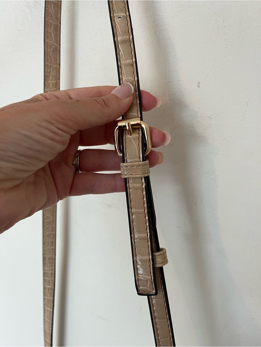 Taupe Croc Embossed Top Handle Crossbody Satchel Bag - Picture 10 of 14